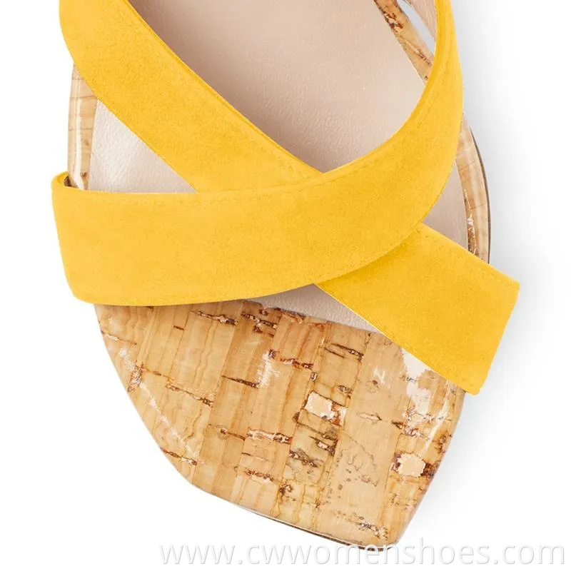 Summer Sandals with Heels Cork Chunky Heel Cross Ankle Strap High Heels